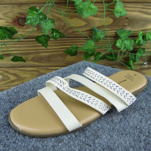 Time And Tru‎ Women Slide Sandal Shoes White Synthetic Size 8 Medium - Picture 1 of 8